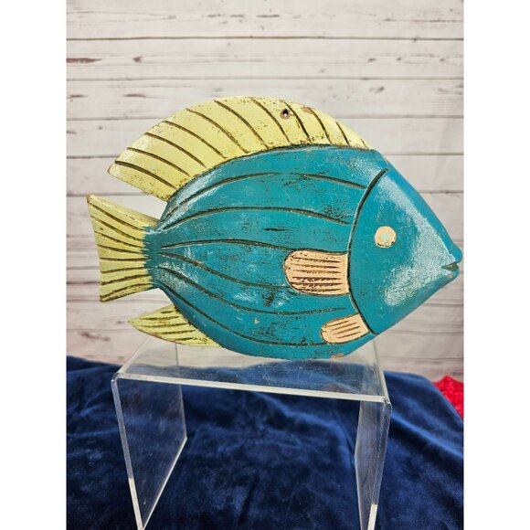 Wooden Handmade Fish Sculpture Home Decor Nautical‎ Beach Art Piece Rustic - Picture 1 of 12